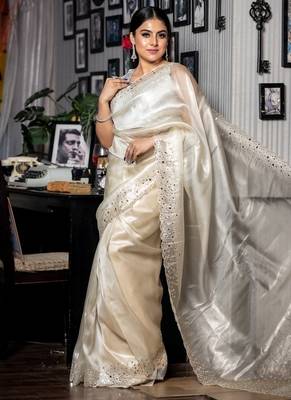grey woven tissue mirror work all seasons sarees 3