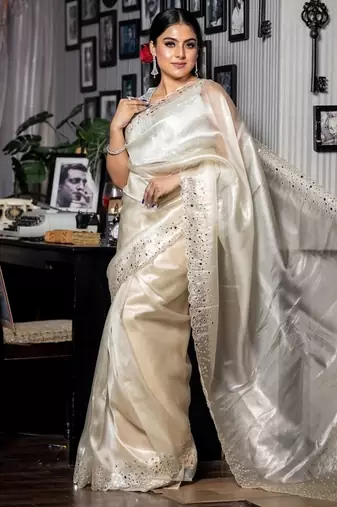 grey woven tissue mirror work all seasons sarees