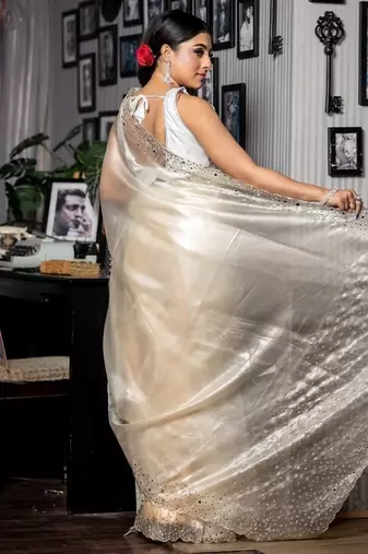 grey woven tissue mirror work all seasons sarees