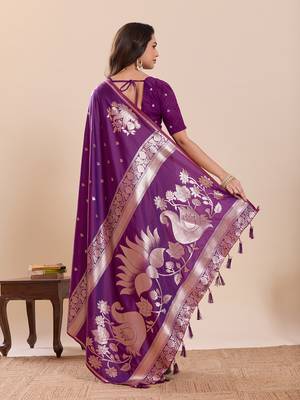 purple soft art silk blend woven zari partywear saree 2
