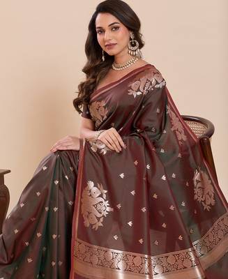 mahendi soft art silk blend woven zari partywear saree 3