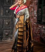 grey hand woven silk blend zari work all seasons sarees