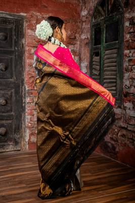 grey hand woven silk blend zari work all seasons sarees 3