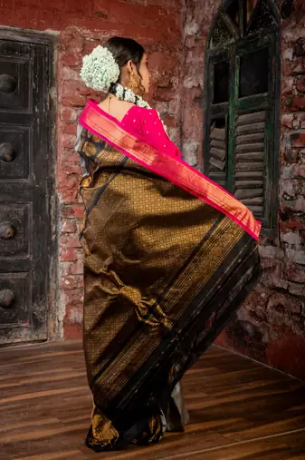 grey hand woven silk blend zari work all seasons sarees