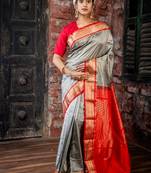 grey woven faux kanjivaram silk blend zari work all seasons sarees