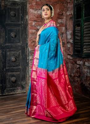 blue woven faux kanjivaram silk blend zari work all seasons sarees 3