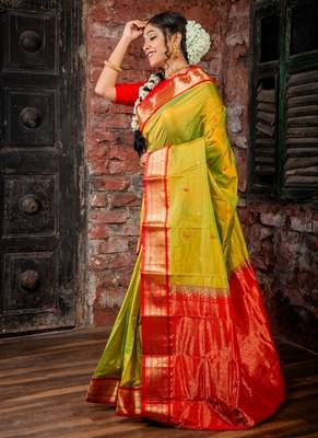 green woven faux kanjivaram silk blend zari work all seasons sarees 3