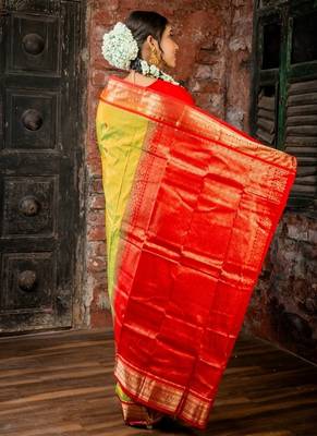 green woven faux kanjivaram silk blend zari work all seasons sarees 4