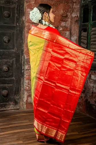 green woven faux kanjivaram silk blend zari work all seasons sarees