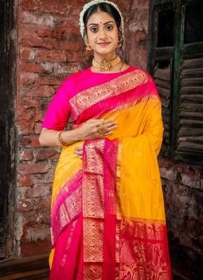 multicolor woven faux kanjivaram silk blend zari work all seasons sarees 2