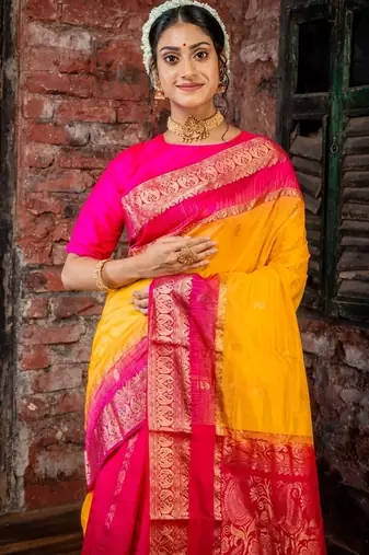 multicolor woven faux kanjivaram silk blend zari work all seasons sarees