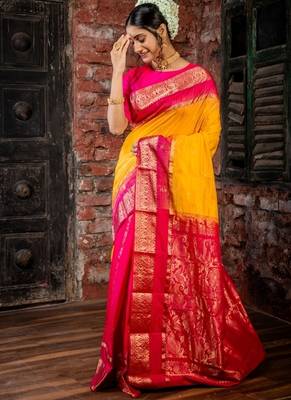 multicolor woven faux kanjivaram silk blend zari work all seasons sarees 3