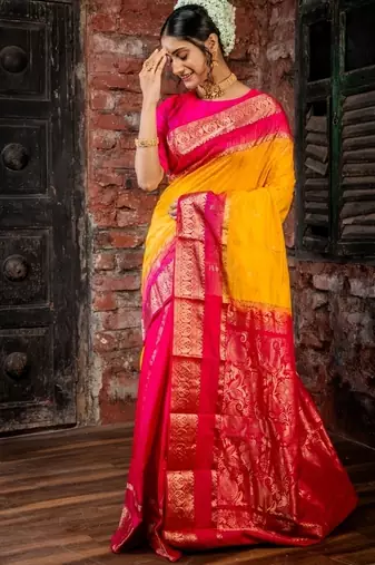 multicolor woven faux kanjivaram silk blend zari work all seasons sarees