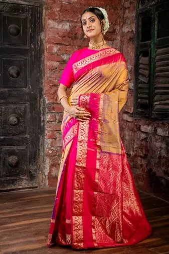 multicolor woven faux kanjivaram silk blend zari work all seasons sarees