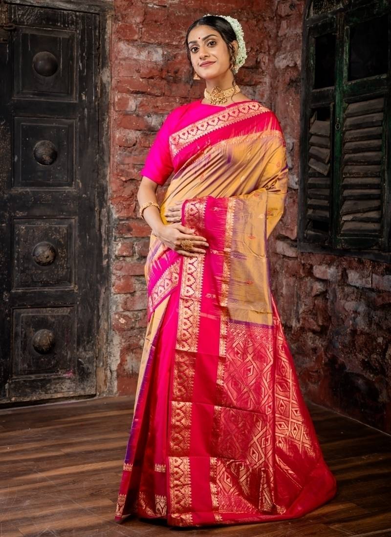 multicolor woven faux kanjivaram silk blend zari work all seasons sarees