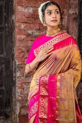 multicolor woven faux kanjivaram silk blend zari work all seasons sarees