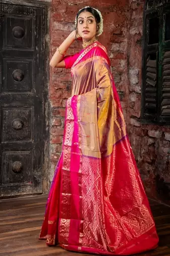 multicolor woven faux kanjivaram silk blend zari work all seasons sarees