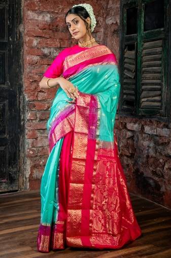 multicolor woven faux kanjivaram silk blend zari work all seasons sarees