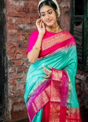 multicolor woven faux kanjivaram silk blend zari work all seasons sarees 2