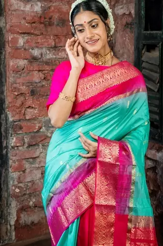 multicolor woven faux kanjivaram silk blend zari work all seasons sarees