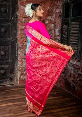 multicolor woven faux kanjivaram silk blend zari work all seasons sarees 4