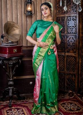 multicolor woven faux kanjivaram silk blend zari work all seasons sarees 1