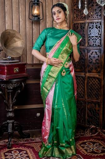 multicolor woven faux kanjivaram silk blend zari work all seasons sarees