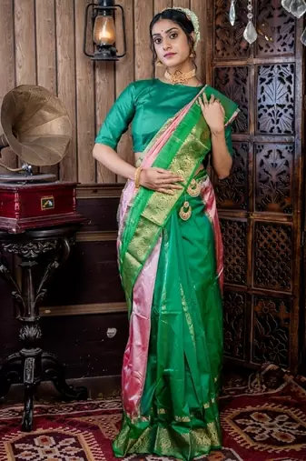 multicolor woven faux kanjivaram silk blend zari work all seasons sarees