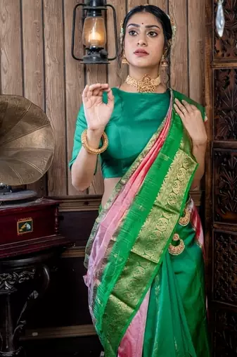 multicolor woven faux kanjivaram silk blend zari work all seasons sarees