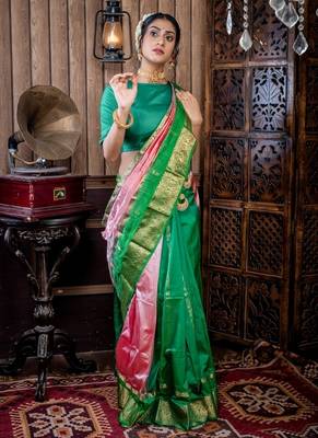 multicolor woven faux kanjivaram silk blend zari work all seasons sarees 3
