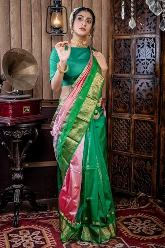 multicolor woven faux kanjivaram silk blend zari work all seasons sarees