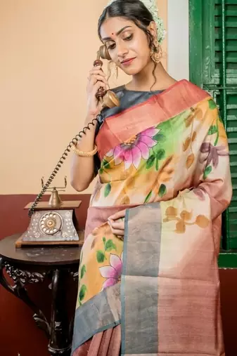 multicolor hand woven tussar zari work all seasons sarees