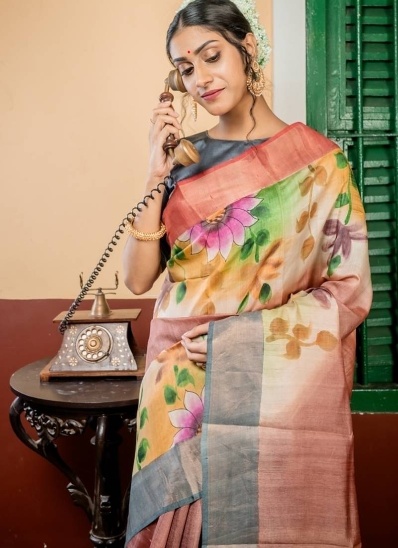 multicolor hand woven tussar zari work all seasons sarees