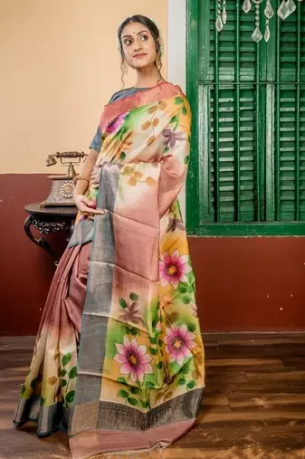 multicolor hand woven tussar zari work all seasons sarees
