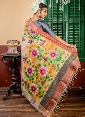 multicolor hand woven tussar zari work all seasons sarees 3