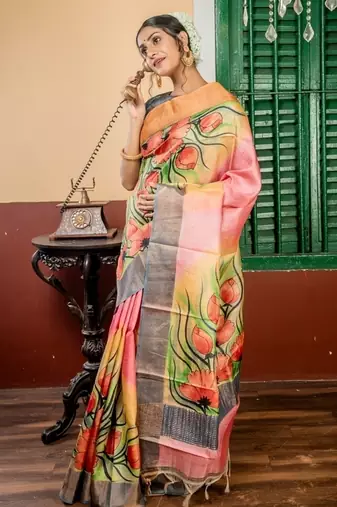 multicolor hand woven tussar zari work all seasons sarees