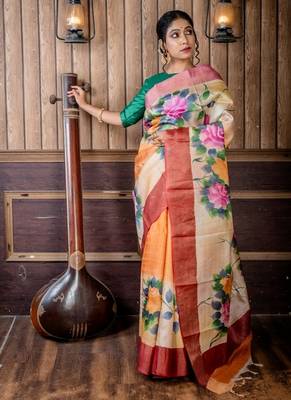 multicolor hand woven tussar zari work all seasons sarees 1
