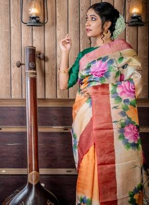 multicolor hand woven tussar zari work all seasons sarees 2