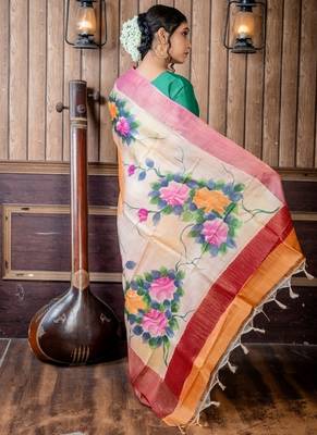 multicolor hand woven tussar zari work all seasons sarees 4