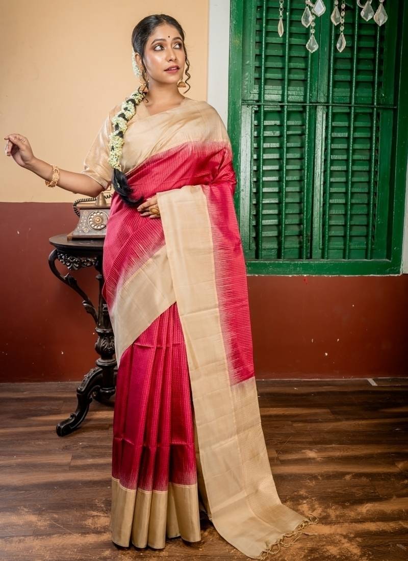 burgundy hand woven silk blend zari work all seasons sarees