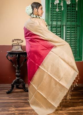burgundy hand woven silk blend zari work all seasons sarees 4