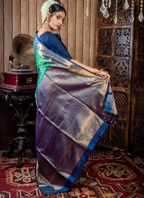 multicolor hand woven silk blend zari work all seasons sarees 3