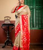 beige hand woven silk blend zari work all seasons sarees