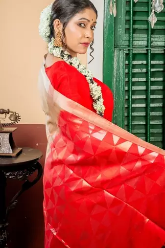 beige hand woven silk blend zari work all seasons sarees