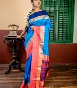 blue hand woven silk blend zari work all seasons sarees