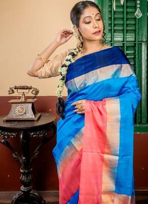 blue hand woven silk blend zari work all seasons sarees 2