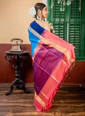 blue hand woven silk blend zari work all seasons sarees 3