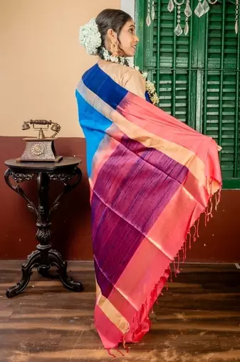 blue hand woven silk blend zari work all seasons sarees