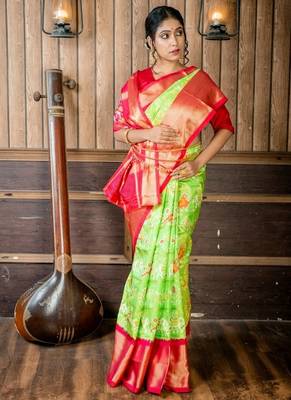 green hand woven silk blend zari work all seasons sarees 1