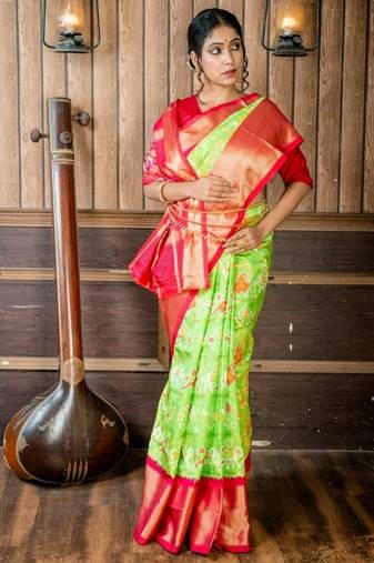 green hand woven silk blend zari work all seasons sarees